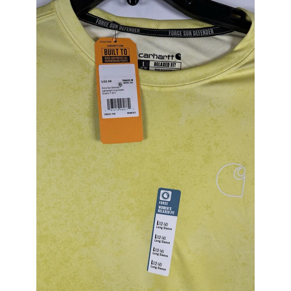 NWT 2 Carhartt Force Sun Defender Women's L Long Sleeve Graphic T-Shirt Yellow - Picture 3 of 9
